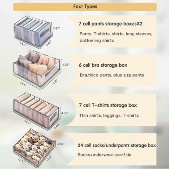 Foldable Clothes Organizer Box, Mesh Closet Underwear Storage Bins, Washable - Picture 4 of 4